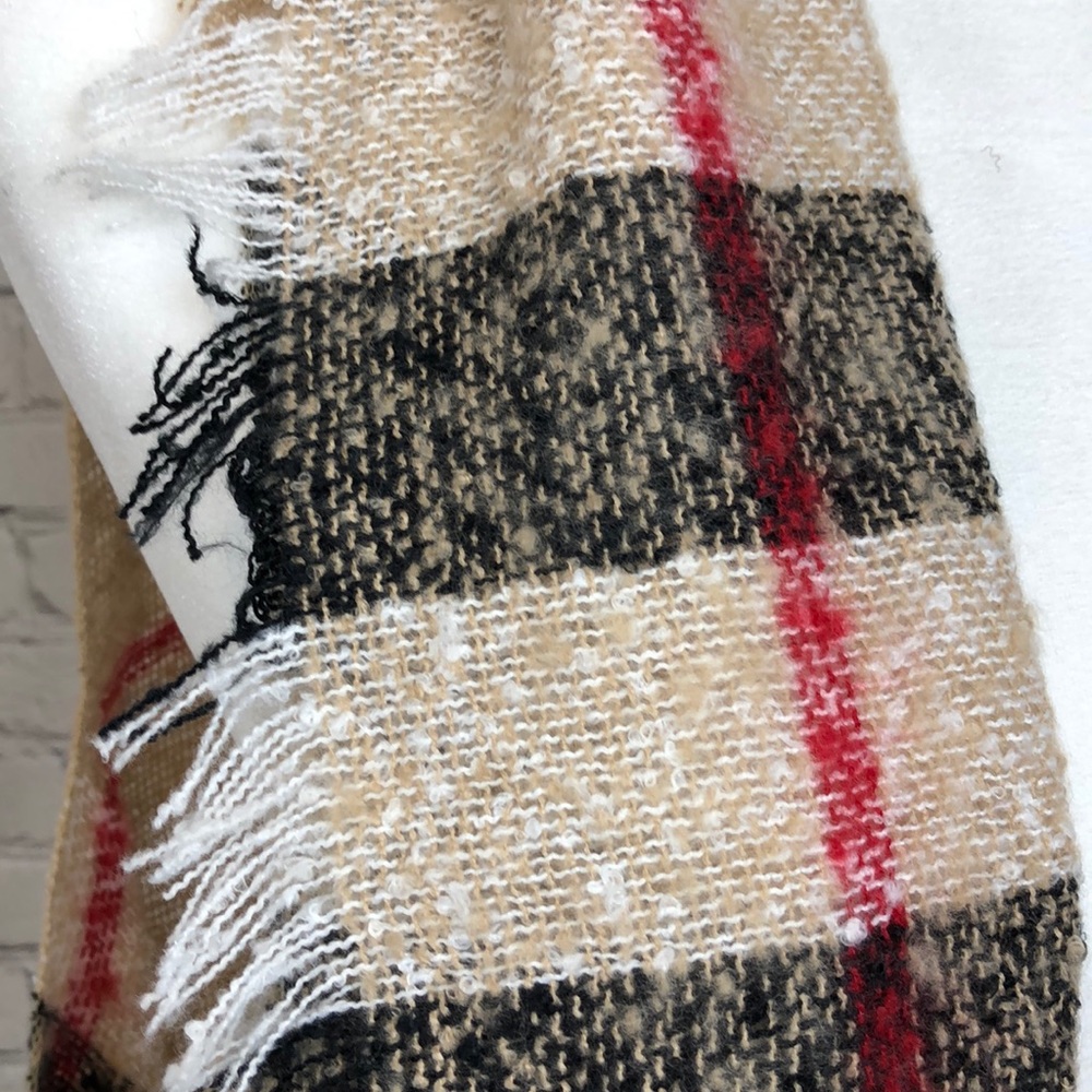 O diva Odiva Plaid Open Weave Vest Beige/BLK/Red - Picture 5 of 8